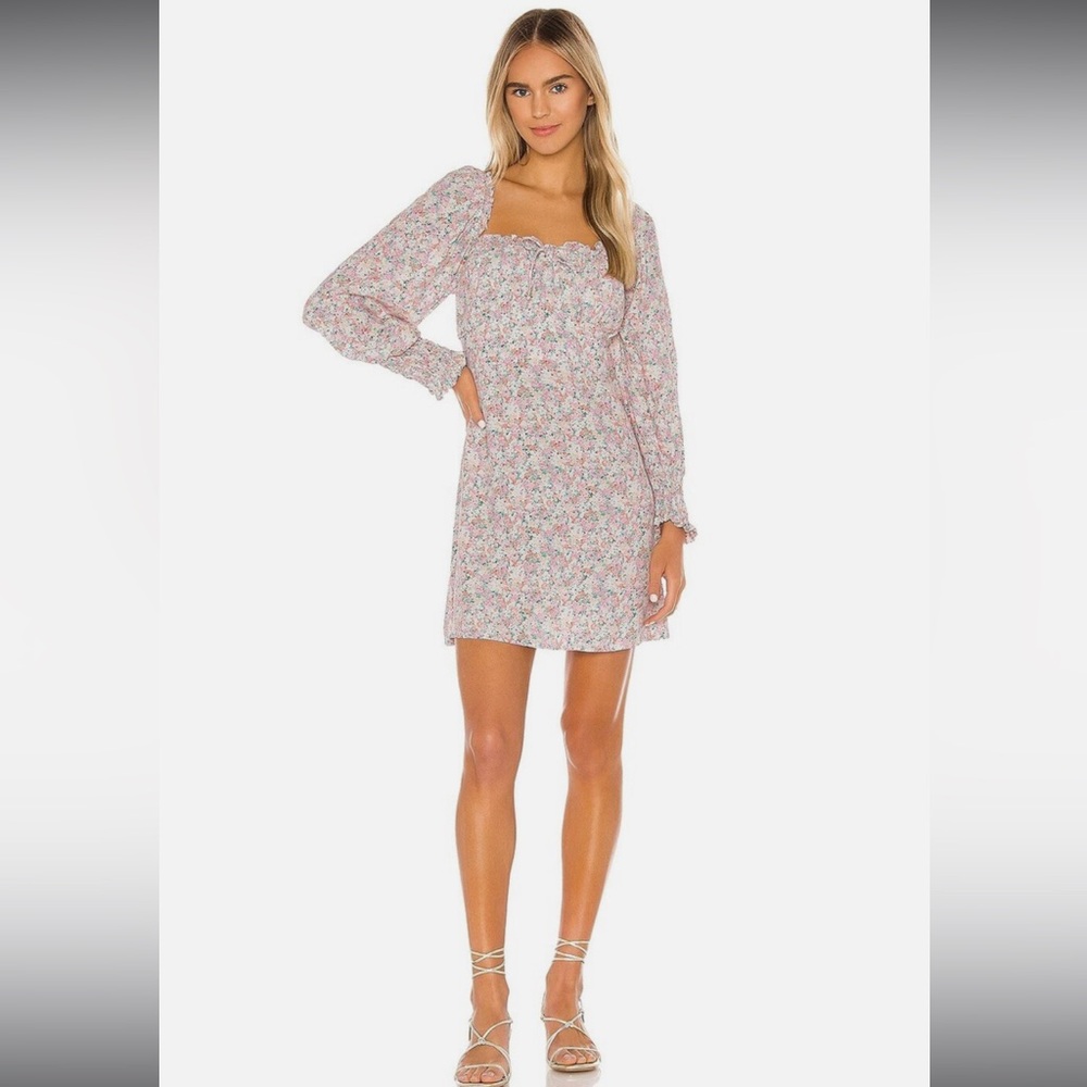 Revolve x Faithfull the Brand Ira Pastel Floral Square-Neck Mini Dress